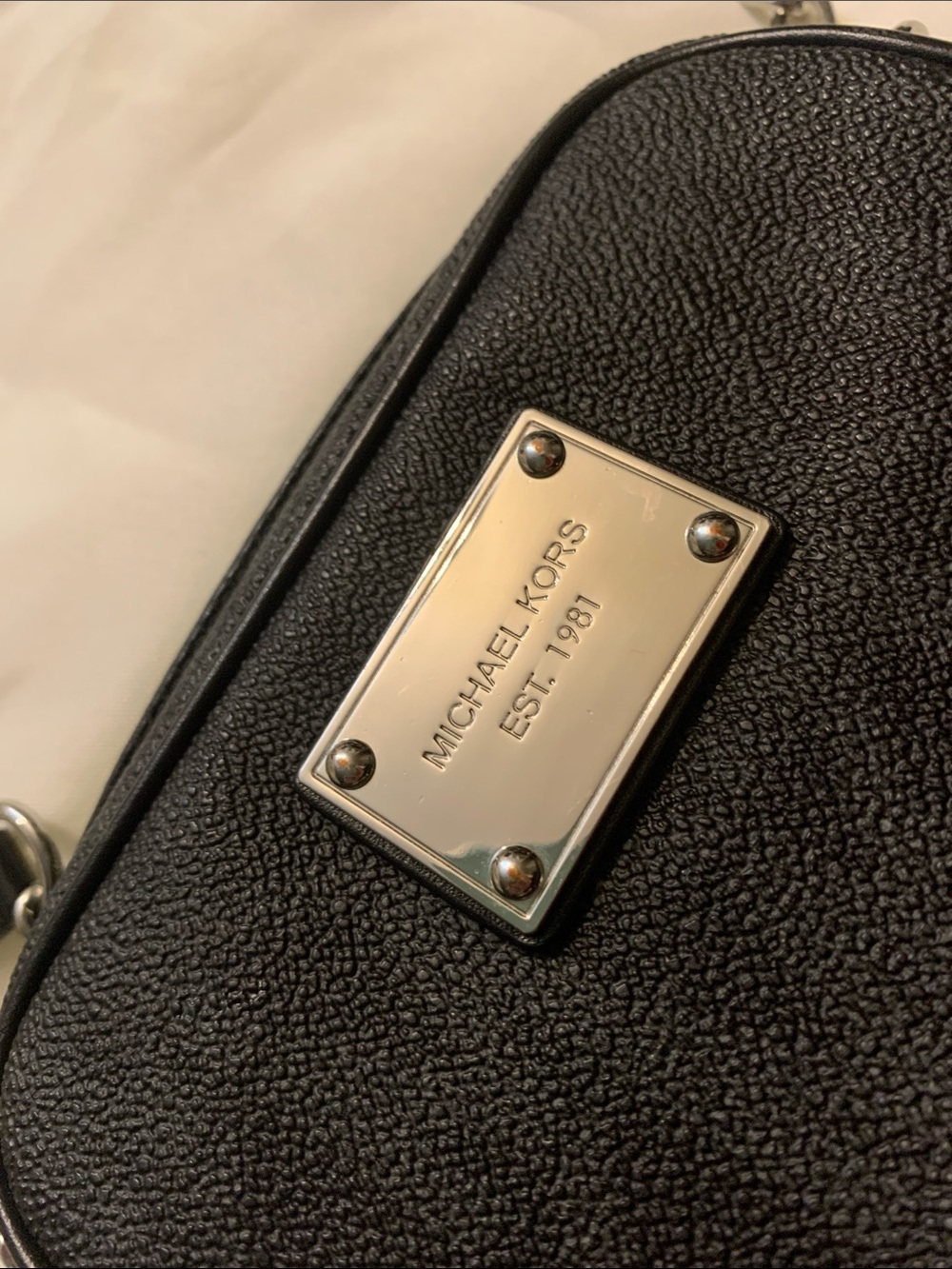 Michael Kors Black Pebbled Leather Crossbody Camera Bag with Silver Plaque - Picture 6 of 10